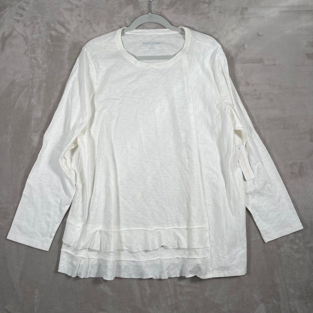 NEW Soft Surroundings Women's Top Cora Pima Tee Flowy Lagenlook Artsy 2X White